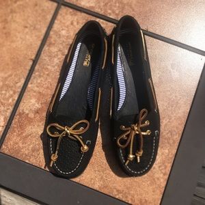 Women’s Black and Gold Sperry Top-Slider
